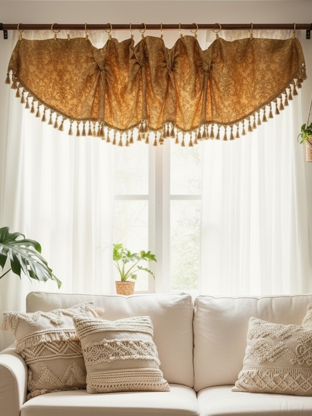 Gold Tassel Paisley Window Valance Elegant Window Treatment, Vintage Gold Tassel